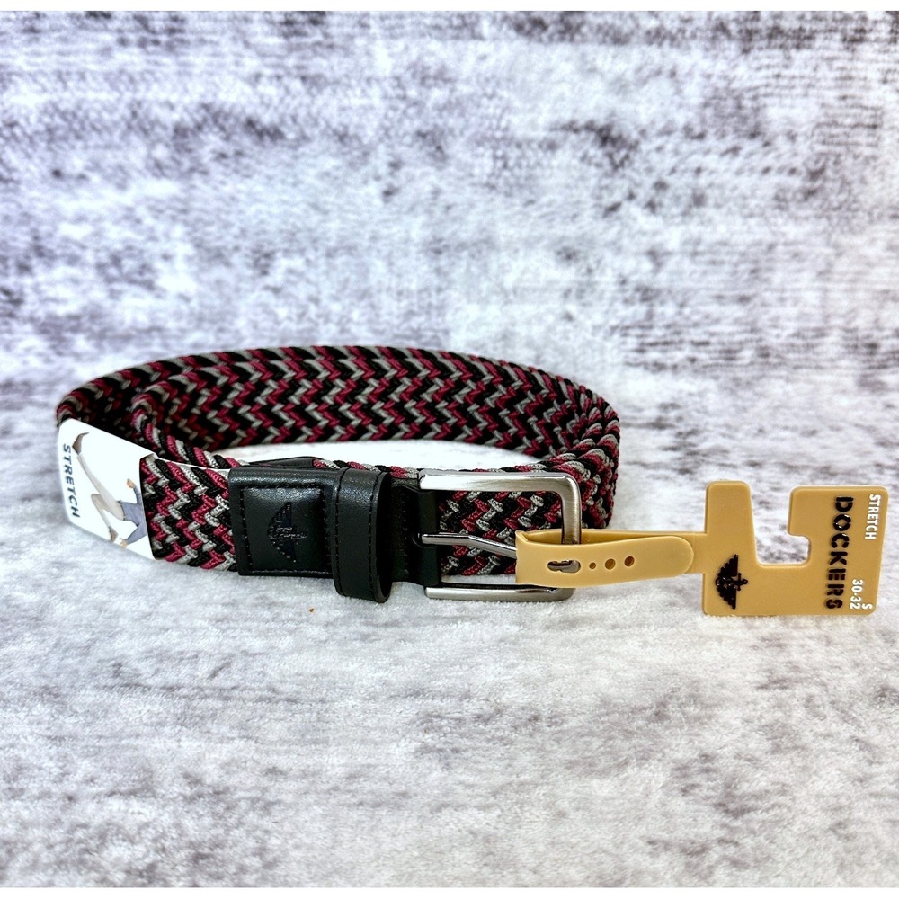 NWT Dockers Mens Stretch Woven Braided Belt Small 30-32 Black/Wine/Gray 11DK0360